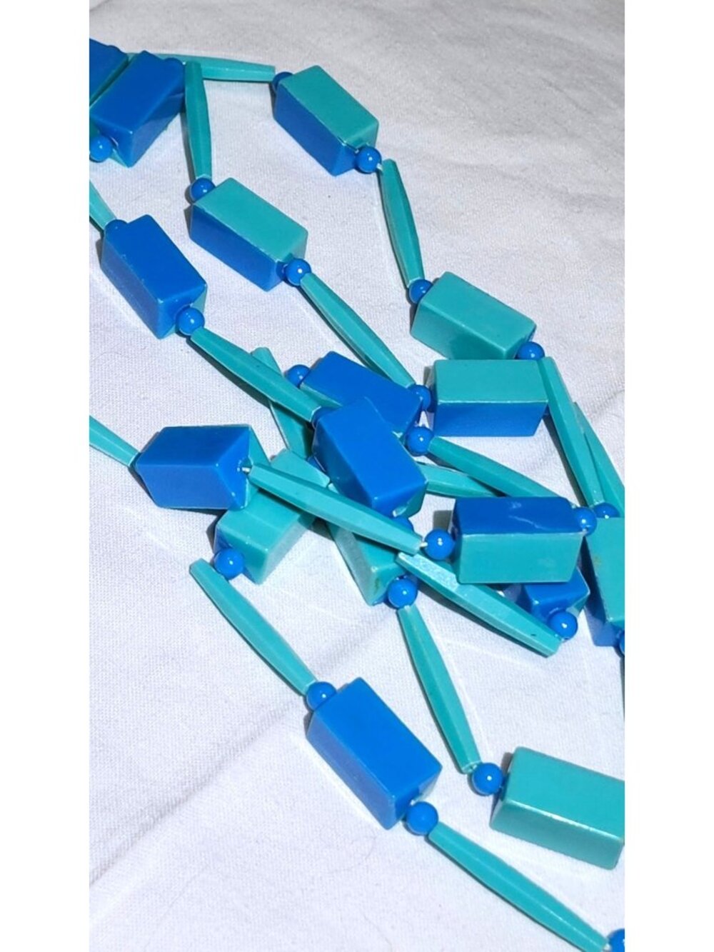 Vintage 1960s Two Aquamarine & Cyan Acrylic Beaded Necklace Flapper Modernist Po